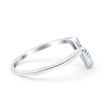 Curved Contour Half Eternity Chevron Midi Ring Wedding Band Round Pave Simulated CZ 925 Sterling Silver (8mm)
